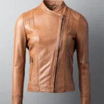 Front Womens Jilly Tan Leather Jacket