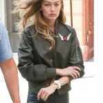 Gigi Hadid Embroidered Black Jacket front
