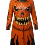 Halloween Costume Orange Leather Trench Coat