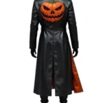 Halloween Spider Web Pumpkin Black Leather Coat back