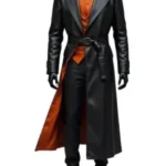 Halloween Spider Web Pumpkin Black Leather Coat front