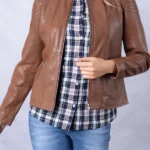 Heron Slim Fit Leather Racer Jacket front