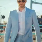 Honey Don’t! 2025 Chris Evans Light Blue Suit front