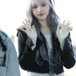 IVE Liz Black Fur Collar Black Suede Leather Jacket