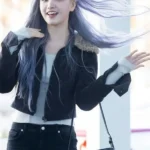 IVE Liz Black Fur Collar Suede Jacket