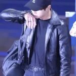 Incheon Airport Jungkook Black Leather Jacket