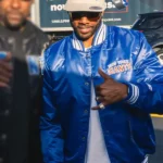 ItsBizkit Blue Satin Varsity Jacket front