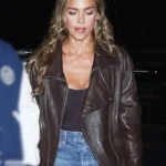 Jessica Alba NYC Brown Leather Jacket front