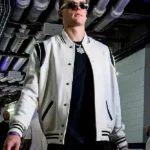 Joe Burrow White Teddy Bomber Jacket side walke
