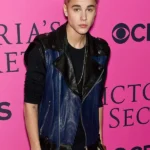 Justin Bieber Asymmetrical Zipper Black and Blue Leather Vest