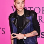 Justin Bieber Asymmetrical Zipper Black and Blue Real Leather Vest