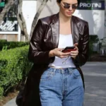 Kendall Jenner Brown Stylish Leather Coat
