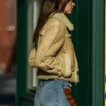 Kendall Jenner Brown Suede Leather Shearling Jacket