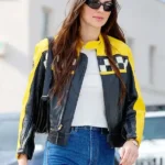 Kendall Jenner Cafe Racer Yellow & Black Leather Jacket