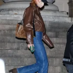Kendall Jenner Genuine Brown Leather Jacket