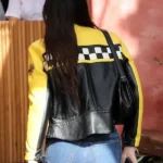 Kendall Jenner Race Flag Cafe Racer Leather Jacket Back