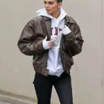 Kendall Jenner Street Style Brown Leather Jacket