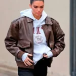 Kendall Jenner Street Style Genuine Brown Leather Jacket