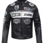 LA Kings Black Leather Jacket front