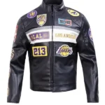 LA Lakers Black Leather Jacket front