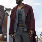 LaKeith Stanfield Burgundy Long Coat front