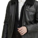Leather Jacket Faux Shearling Collar