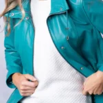 Levens Teal Green Leather Field Jacket front