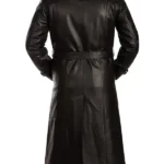 Men’s Belted Black Leather Trench Coat back