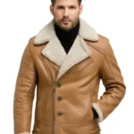 Mens Classic Tan Shearling Aviator Jacket front