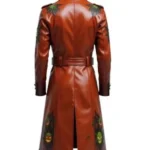 Men’s Gothic Halloween Pumpkin Brown Leather Coat back