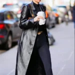 Model Kendall Jenner Black Leather Coat