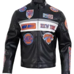 New York Knicks Black Moto Leather Jacket front