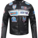 New York Mets Black Leather Jacket front
