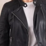 Nicola III Leather Biker Jacket closure