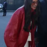 Olivia Culpo Red Leather Jacket
