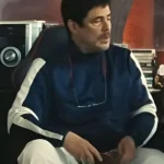 One Battle After Another Benicio del Toro Blue Jacket front