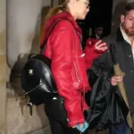 PFW Gigi Hadid Red Leather Jacket back