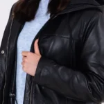 Parkgate Hooded Black Leather Parka Coat