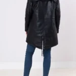 Parkgate Hooded Black Leather Parka Coat back