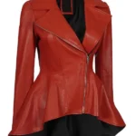 Red Leather Peplum Jacket
