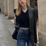 Rose Blackpink Black Leather Blazer