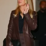Scarlett Johansson NYC Brown Leather Blazer
