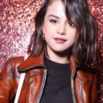 Selena Gomez Street Wear Brown Leather Jacket