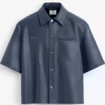 Stegaro Believer Oversized Navy Blue Leather Shirt