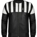 Stegaro Retro Striped Leather Jacket black front