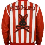 Stegaro Retro Striped Leather Jacket red back