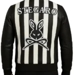 Stegaro Retro Striped black Leather Jacket back