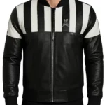 Stegaro Retro Striped black Leather Jacket front