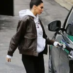 Street Style Kendall Jenner Brown Leather Jacket