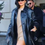 Street Style Kylie Jenner Black Leather Jacket front